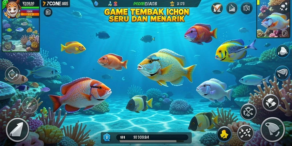 Tampilan gameplay seru di 7CONE saat menembak ikan.