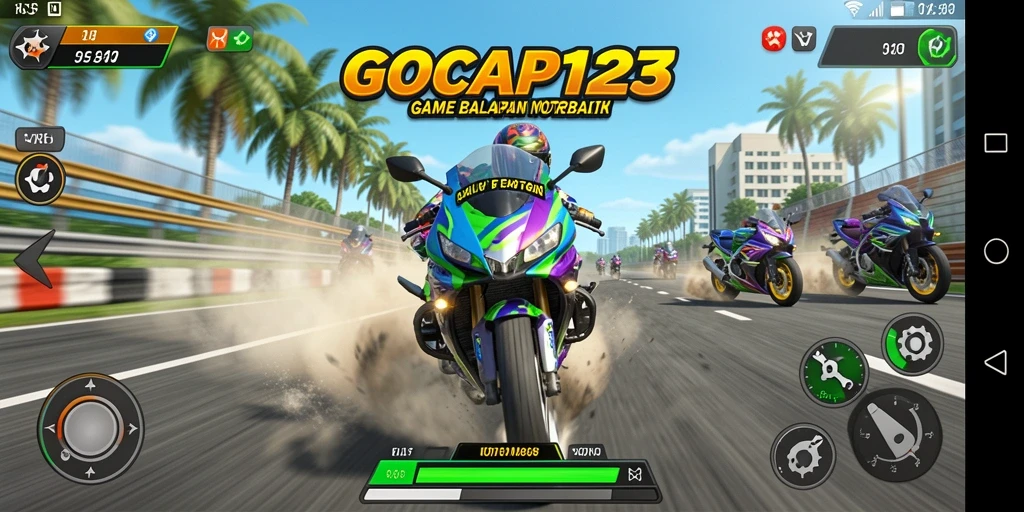 Tampilan gameplay GOCAP123 dengan balapan motor yang seru.