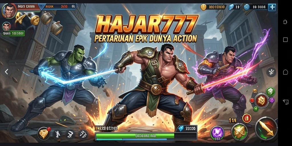 Screenshot utama menampilkan aksi pertarungan intens di HAJAR777.
