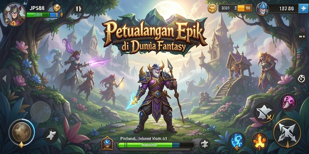 Gameplay JPS88 menampilkan karakter yang sedang bertarung dalam dunia fantasi yang kaya.