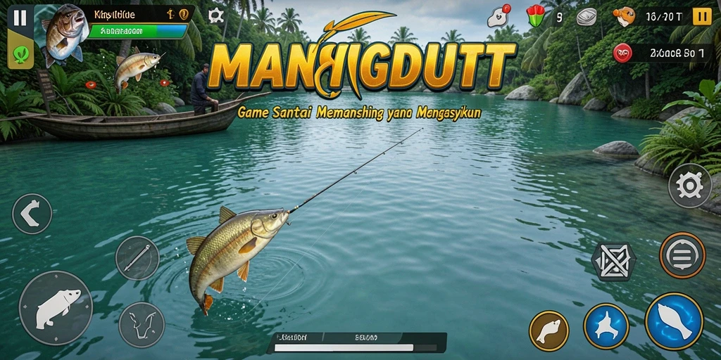 Tampilan gameplay seru saat memancing ikan besar