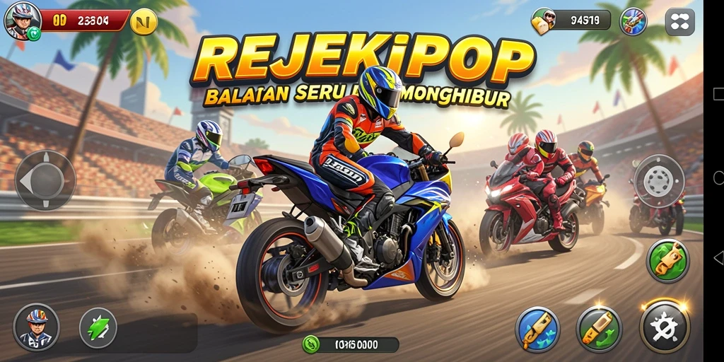 Tampilan gameplay balapan motor yang seru dan mendebarkan.