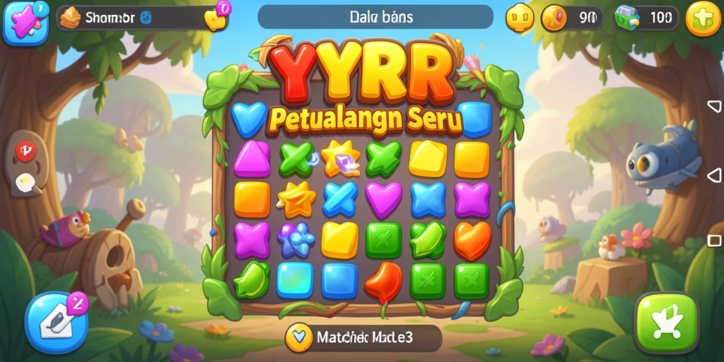 Screenshot gameplay YYRR menampilkan aksi seru Match-3 dengan grafis warna-warni.